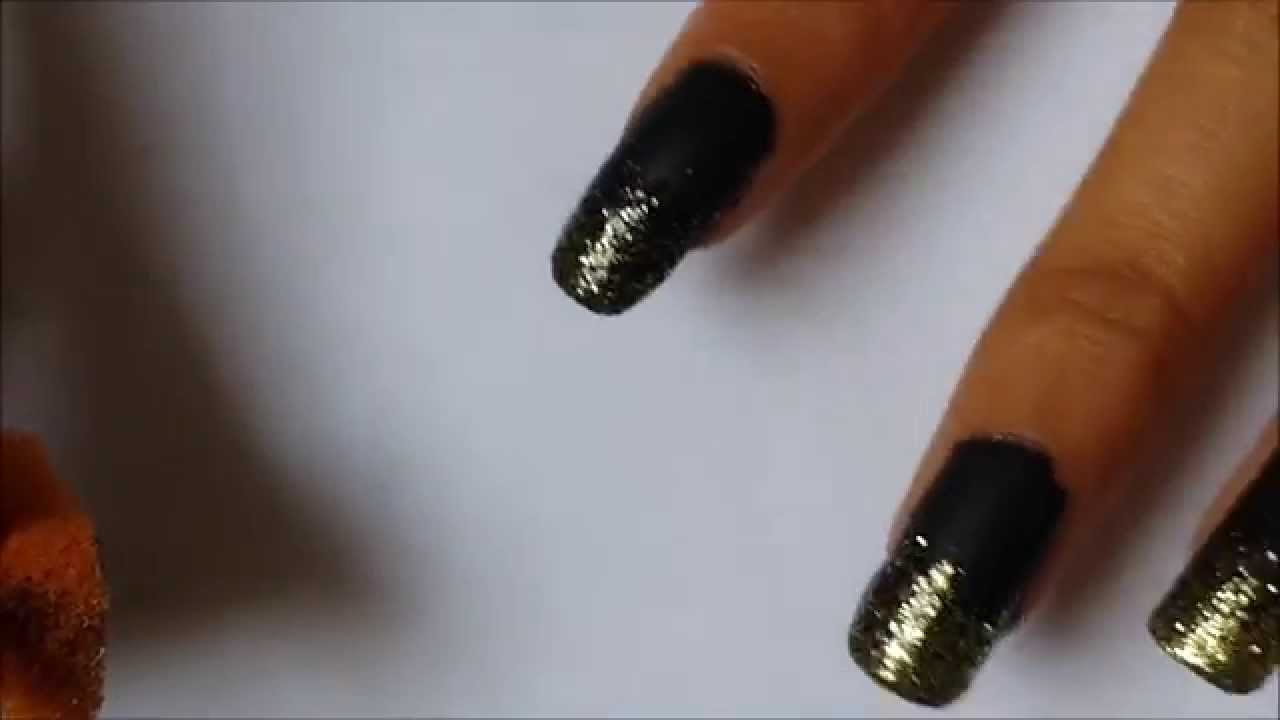 Easy Nail Art Tutorial-  Matte Black & Gold Glitter Nails