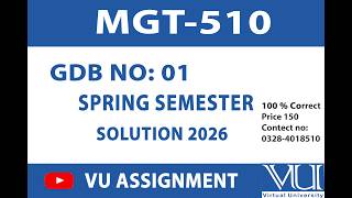 MGT510 GDB No 01 Solution 2026 Solution || BY VU ASSIGNMENT ||