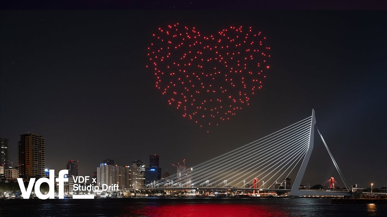 Studio Drift uses drones to create beating heart above Rotterdam | VDF | Dezeen