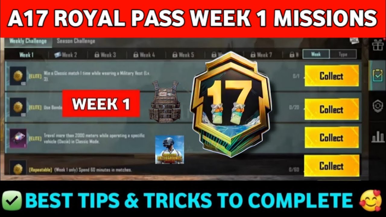 ✅A17 Week 1 Mission | Pubg Week 1 Mission Explain | A17 ROYAL PASS Week 1 Mission | Pubg Mobile