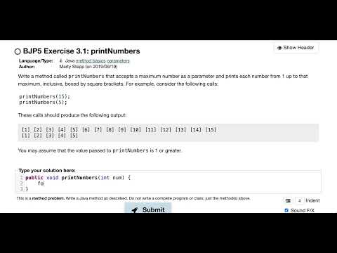 Exercise 3.1 (printNumbers) Java Tutorial || Practice-It