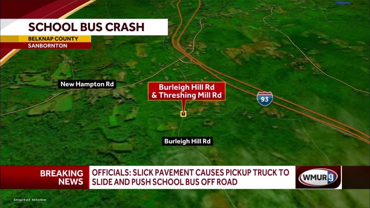 Slick roads blamed for collision between school bus, pickup truck - YouTube