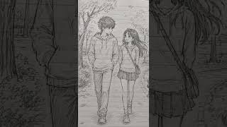 🌸 Anime Couple Walk ✏️ Handmade Pencil Sketch on Rough Notebook Page