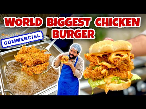 BaBa G Made World Biggest Chicken Burger 🍔 - Mighty Zinger Burger - Best Sauce - BaBa Food RRC