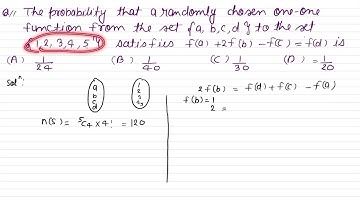 probability a randomly chosen one-one function from the set{abcd} to{12345} ,if f(a)+2f(b)-f(c)=f(d)