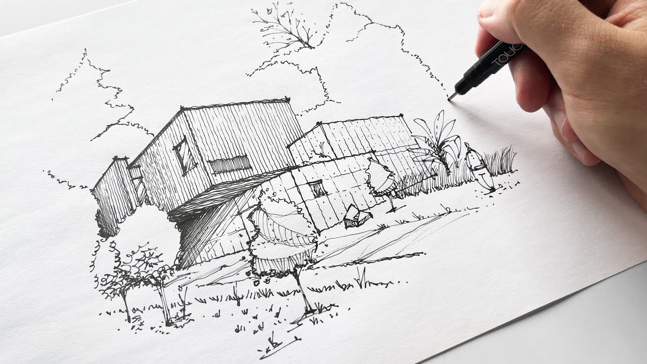How to Draw a Modern House in 2-Point Perspective (Step by Step) - YouTube