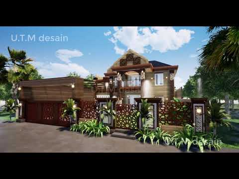 desain rumah minimalis modern tropis 2 lantai kayu, atap