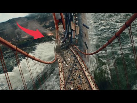 Tsunami Scene of San andreas Movie [2015] , Tsunami hits the bridge #Sanandreas , #Movie