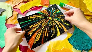 【ちぎり絵】「映(はえる)」　ノウゼンカズラ　ハンドメイド　(P 10)　彩りを ちぎり絵×切り絵】で花火を描きました🎇🎆#origami #papercraft