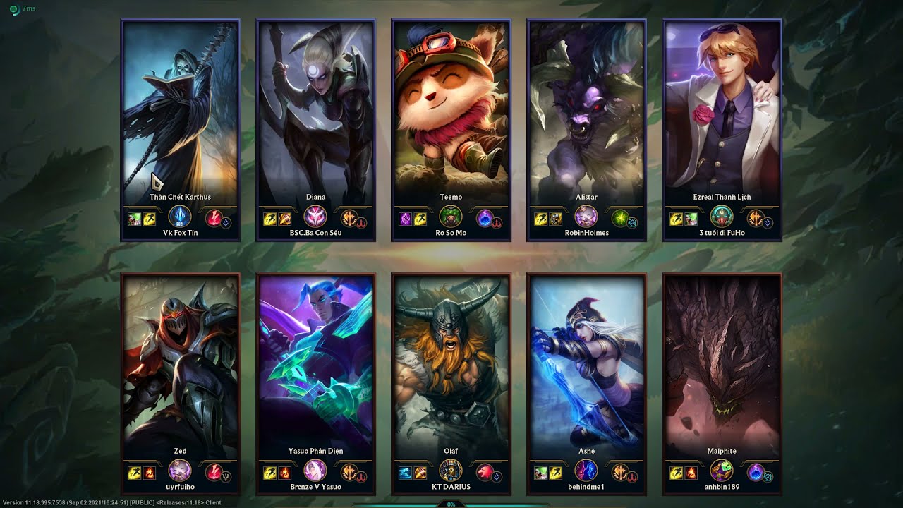 Karthus, Teemo, Ezreal, Alistar, Diana VS Yasuo, Zed, Ashe, Malphite, Olaf