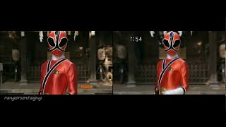 Power Rangers Super Samurai Lauren Shiba First Appearance Split Screen (PR and Sentai version)