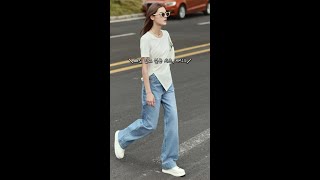 Amii 미니멀리스트 비대칭 티셔츠