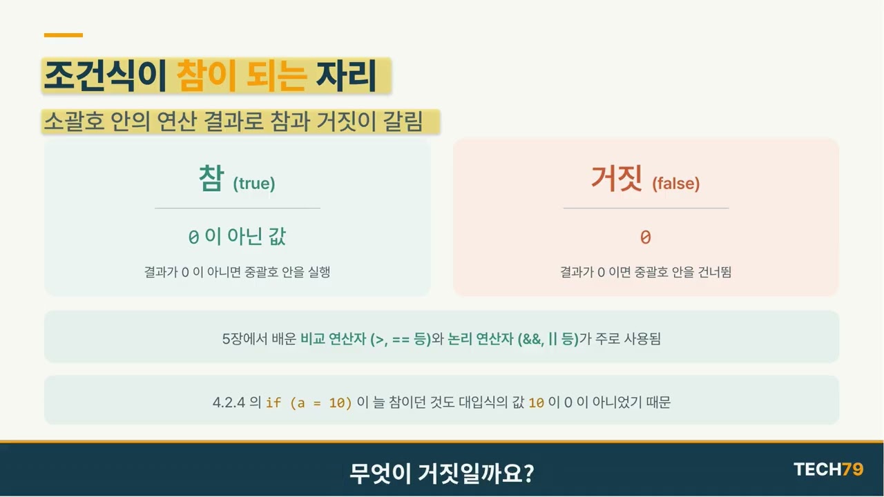 if 문 — 조건식의 참·거짓과 중괄호 코드 블록
