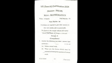 UG SEM 4 MAJOR 8 MATHEMATICS PAPER 2024 II 2022-26 II #skmu #exam #maths #bsc #shorts #trending