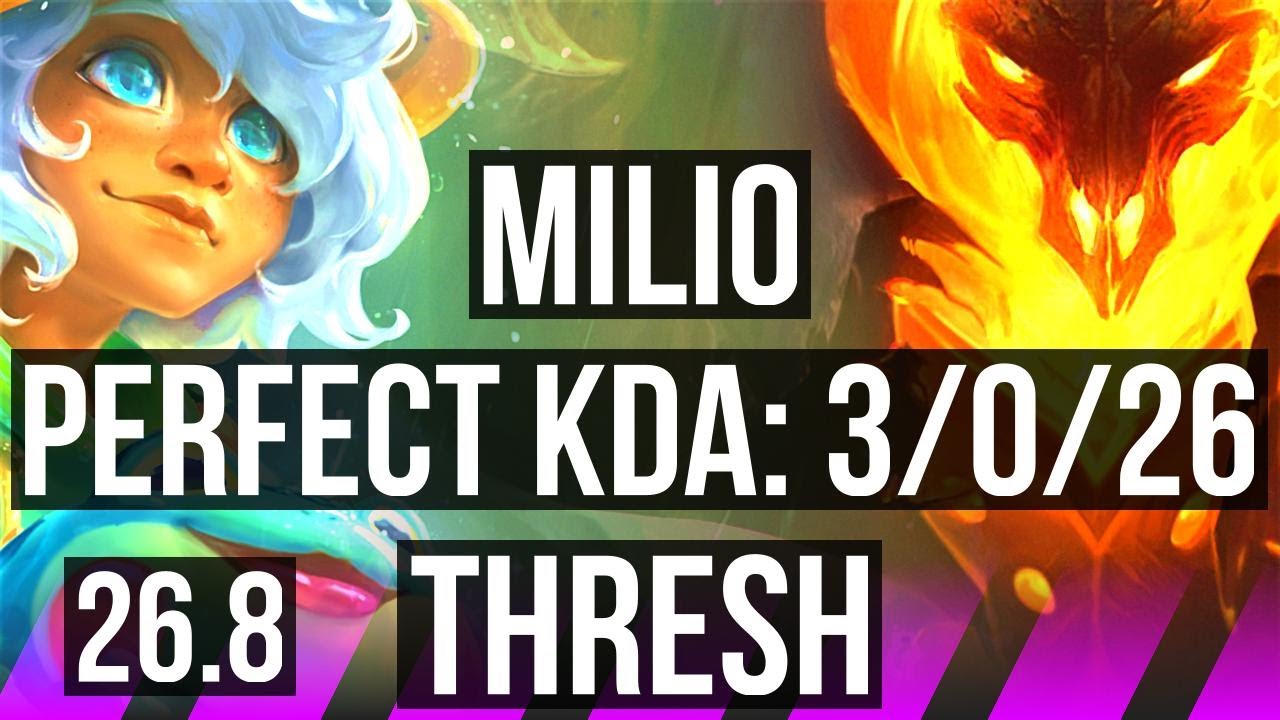 Watch Milio & Yunara carry their team against Thresh & Yasuo in Diamond elo! 
Highlights: Perfect KDA: 3/0/26, 6k gold comeback. 
Learn what runes to use, what items to build, understand how to lane, teamfight, and outplay your opponents as #Milio. 
/// #LeagueOfLegends high elo replay 
 
Thank you for watching! 
Did you learn something new? Share it in the comments! 
If you liked this video, please leave a thumbs up, if you disliked it, be sure to give me feedback in the comments. I appreciate your support! 
 
~~~| DOMISUMREPLAY |~~~ 
High elo replays for every role and champion. Improve your gameplay. Many uploads per day. 
 
~~~| WATCH MORE |~~~ 
Milio channel: https://www.youtube.com/channel/UCvYz-2wJY1eckRRmpeSbwow?sub_confirmation=1 
 
More replays of: 
- Milio vs Thresh: https://www.youtube.com/playlist?list=PL-zw-AkSao3PhBa2-6HLh6NtoLewl5Bkd 
- Milio with Yunara: https://www.youtube.com/playlist?list=PL-zw-AkSao3PqdYlZdRAfNvgMKa0AEPp- 
- Milio SUPPORT: https://www.youtube.com/playlist?list=PL-zw-AkSao3MPq3xyN6alE8Oxh9pSuTEI 
 
~~~| MATCH INFO |~~~ 
GAME TYPE: Ranked Solo/Duo 5v5 
REGION: EUW 
AVERAGE RANK: Diamond II 
SEASON: Season 2026 
PATCH: 26.8 
 
~~~| SPECTATED PLAYER |~~~ 
CHAMPION: Milio 
SKIN: Rain Shepherd Milio (Sapphire) 
RANK: Diamond II 
RIOT ID: Nucl3arPanda # EUW 
OP.GG: https://op.gg/summoners/euw/Nucl3arPanda-EUW 
RUNES: SORCERY - Summon Aery, Manaflow Band, Transcendence, Scorch; RESOLVE - Bone Plating, Revitalize (Ability Haste + Adaptive Force + Health Scaling) 
 
~~~| OPPONENT |~~~ 
CHAMPION: Thresh 
SKIN: FPX Thresh 
RANK: Diamond III 
RUNES: RESOLVE - Aftershock, Font Of Life, Bone Plating, Unflinching; INSPIRATION - Biscuit Delivery, Cosmic Insight (Adaptive Force + Adaptive Force + Health Scaling) 
 
I am not one of the summoners playing in the matches uploaded to this channel, so I am unfortunately unable to answer questions about decisions made by the summoners in the game. 
 
played at 2026-04-19 11|24|15 (CEST); rec on sd-lemon at 2026-04-20 06|18|46 (CEST); mtdt at 2026-04-20 06|56|26 (CEST); EUW-7825592285-SUPPORT-BLUE