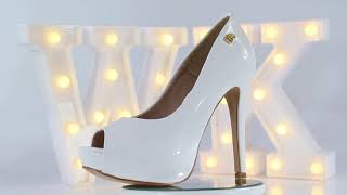 Peep Toe Meia Pata Week Shoes Verniz Croco Branco
