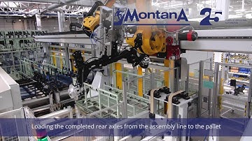 Loading the completed rear axles from the assembly line to the pallet