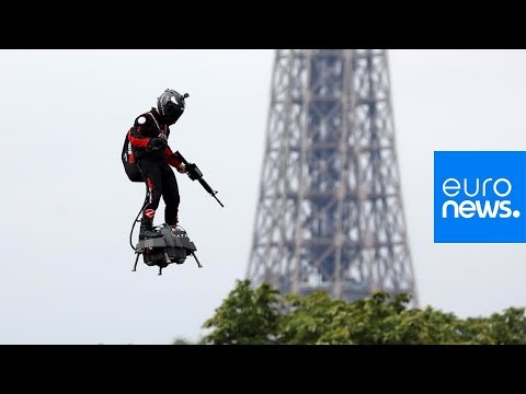 Watch: Onboard footage from jet-powered flyboard during Bastille Day celebrations