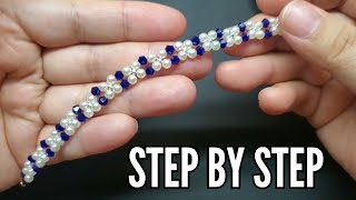 Diy Blue Crystal Beaded Bracelet With Pearls, How To Make A Bracelet