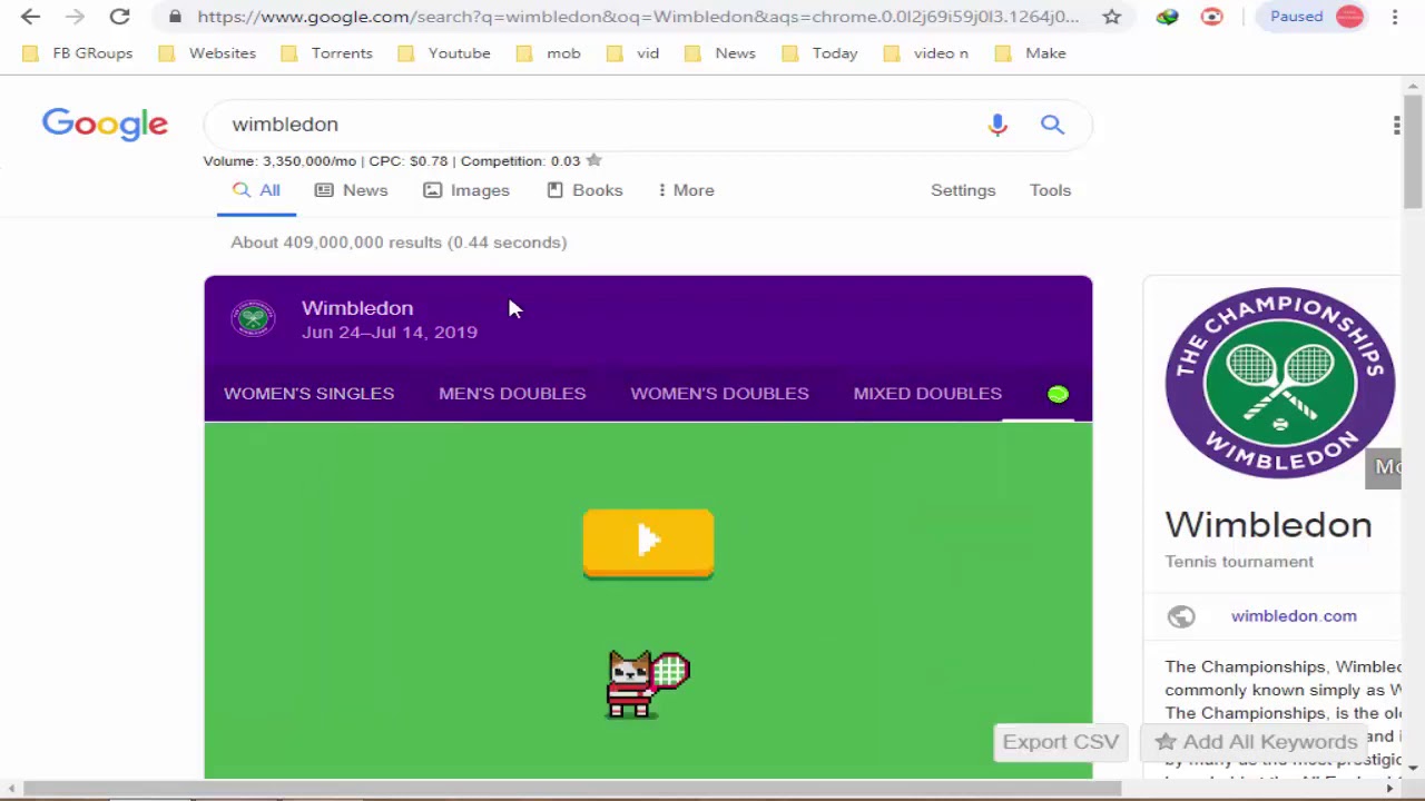 Hidden Game In Google Search Wimbledon 2019 Tennis Game