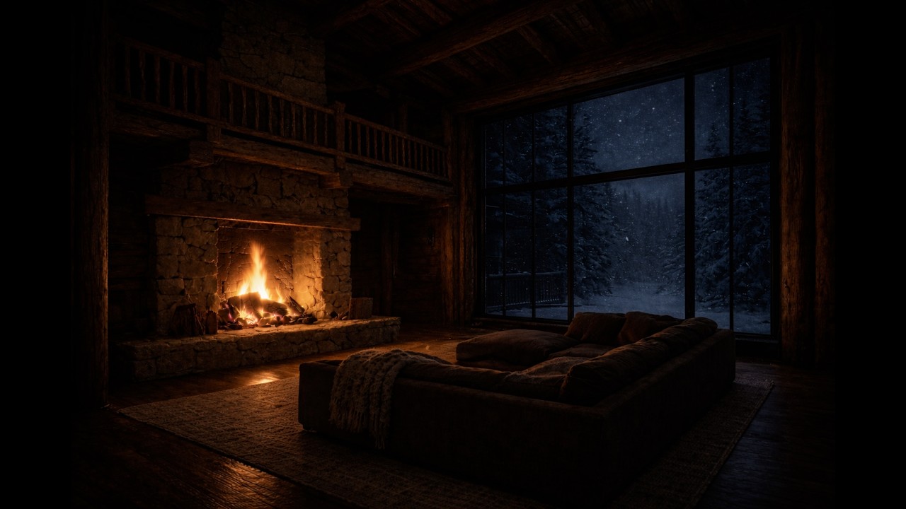 Cozy Winter Fireplace Sounds | Dark Cabin at Night (No Music)
