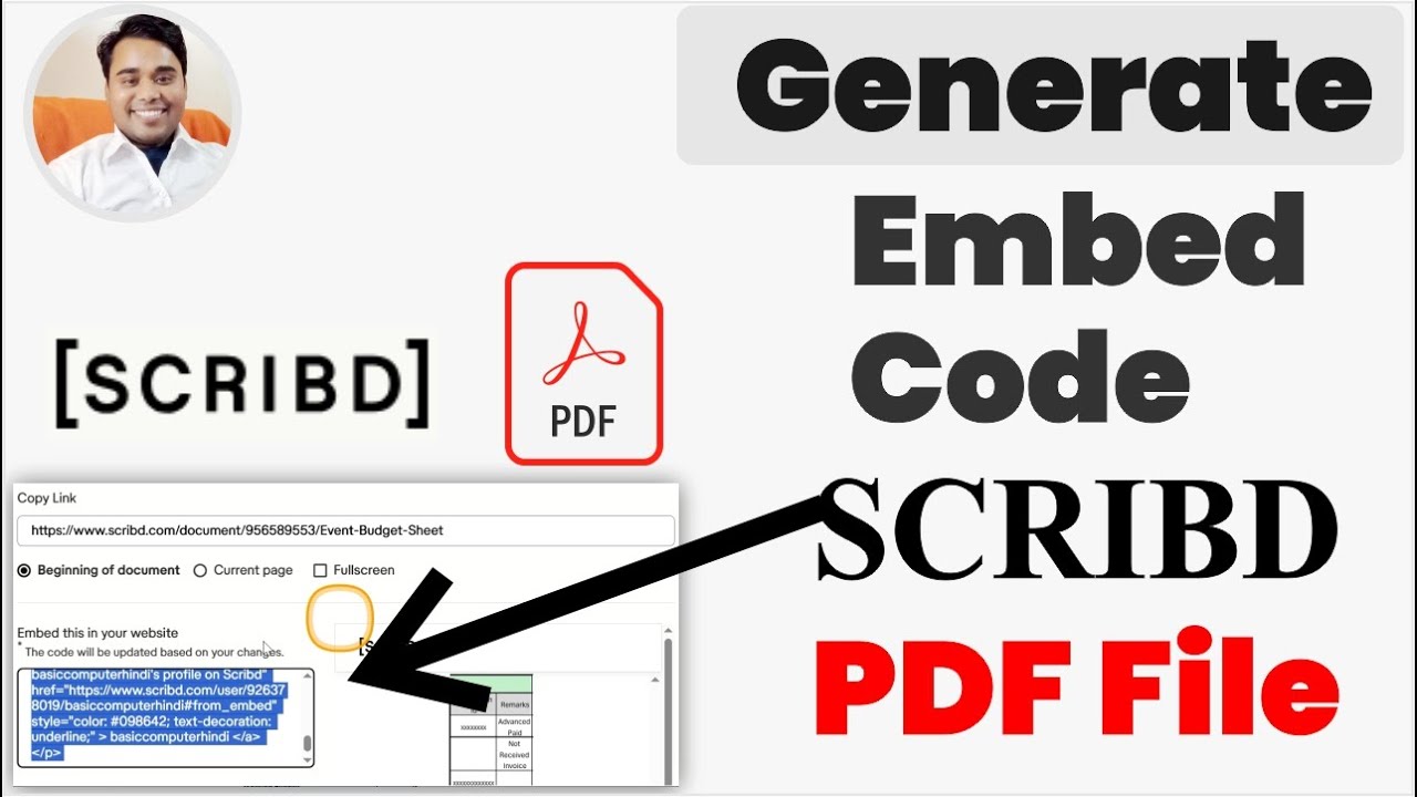 Generate embed pdf file code in scribd site | Create account in scribd ...