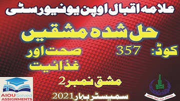 AIOU Solved Assignments | 357 | HEALTH AND NUTRITION | Assignment No 2 | FA | Spring 2021