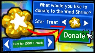 DONATING *STAR TREAT* TO THE WIND SHRINE, 1000 TICKET VALUE! | Roblox Bee Swarm Simulator