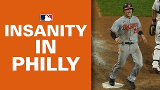 CRAZINESS in Philly! Orioles take lead on dropped pop-up, then hit inside-the-parker in extras!