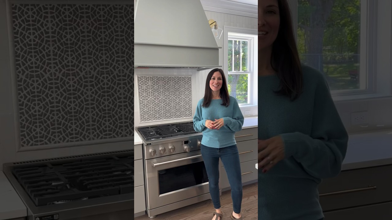 Kitchen design tip: add a tile inlay over the stove for a pop of color, texture, and depth!