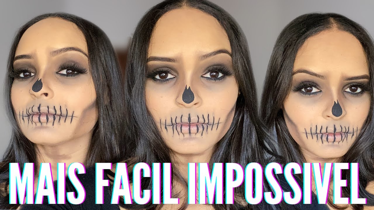 COMO FAZER MAQUIAGEM DE CAVEIRA PARA O HALLOWEEN! MAKE DE CAVEIRA FACIL!  SKULL MAKEUP! 