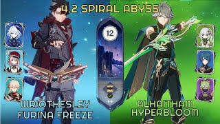 4.2 Spiral Abyss Floor 12 | C0 Wriothesley Furina Freeze & C0 Alhaitham Hyperbloom | Genshin Impact