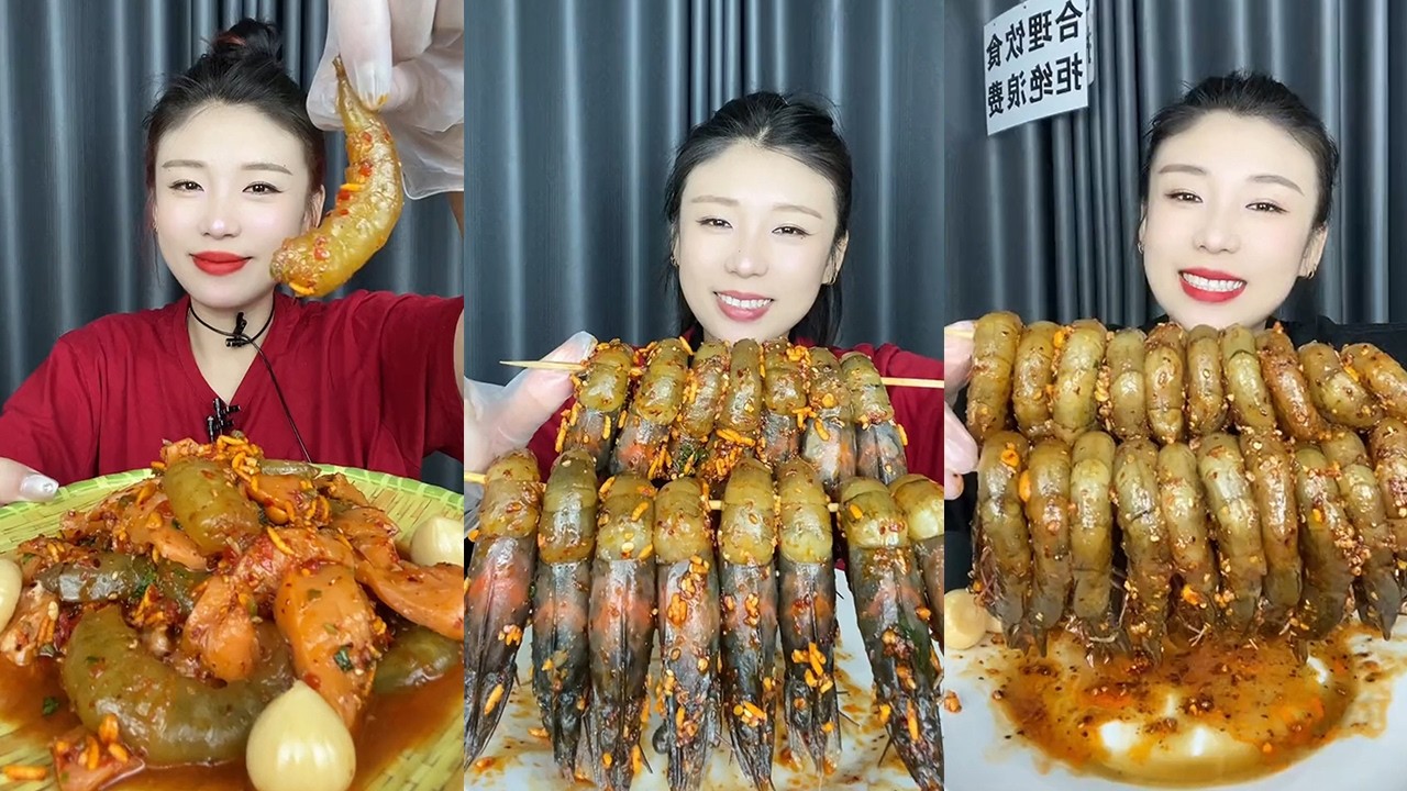 【MUKBANG】Spicy sauce salmon and shrimp + spicy sauce shrimp skewers🐠🦐🧄🍋🌶#Seafood#ASMR#yummy