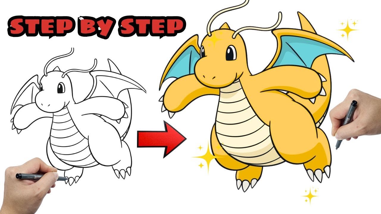 STEP BY STEP How to Draw Dragonite | Easy Pokémon Drawing for Kids