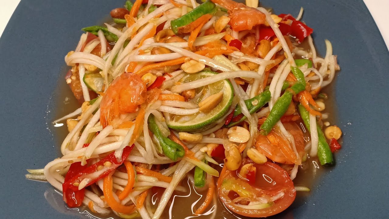 ႐ႉး႐ႉး ရွဲရွဲ ယိုးဒယား သေဘၤာသီးေထာင္း#Thai Green Papaya salad