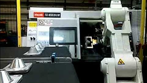 RFA Kawasaki Robotloader with RFA-Vision loading Mazak Quick Turn Nexus 250-II-MSY