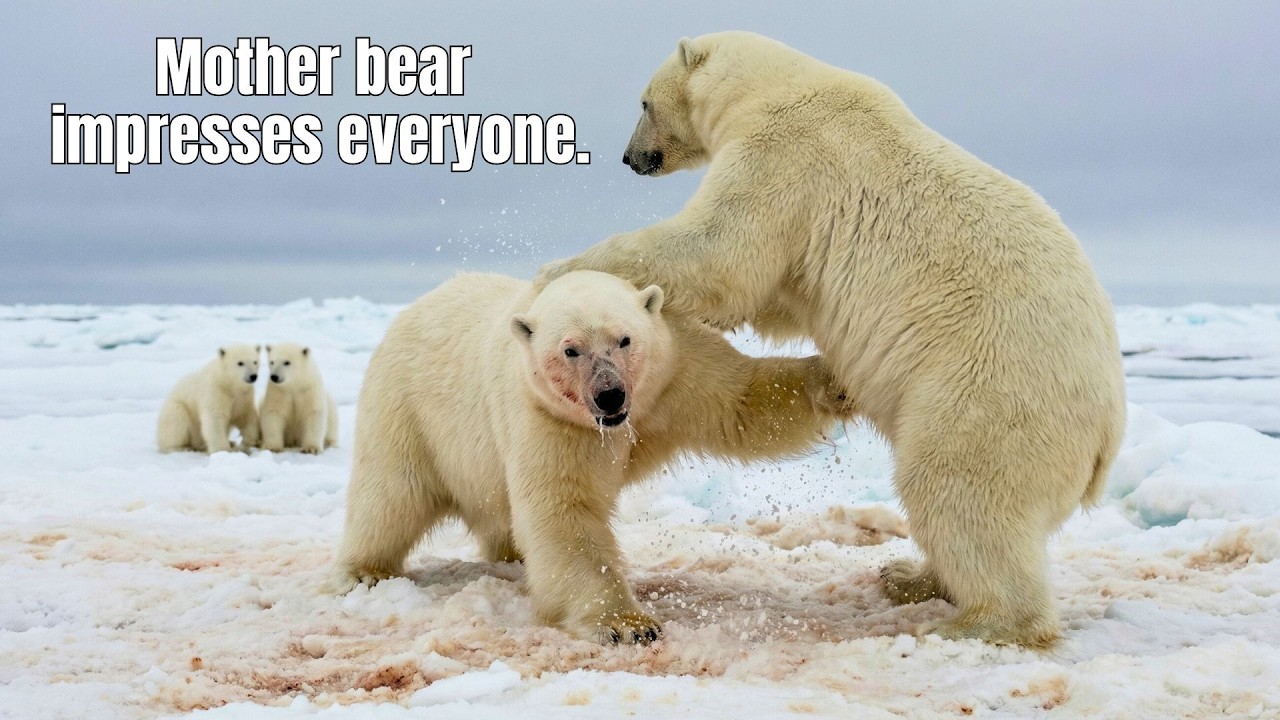 Polar bears protect their cubs in an incredible way against aggressive males.