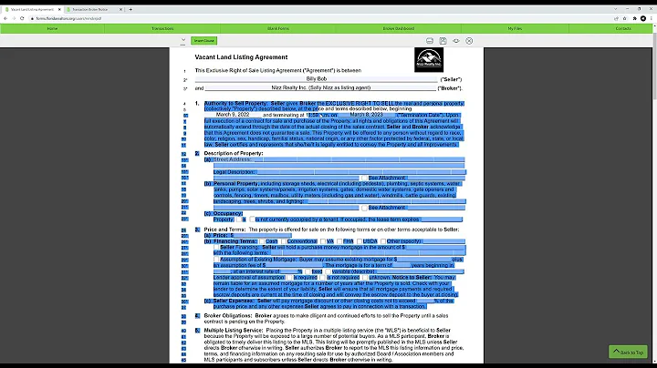 Vacant Land Listing Agreement (Nizz Realty Inc. Tutorial Video) Residential Contracts Florida