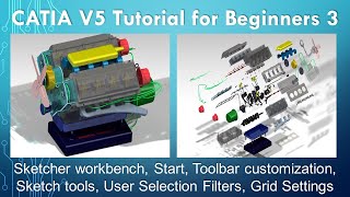 CATIA Tutorials - Sketcher, Toolbar customization, Sketch tools, Grid