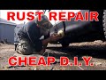 Rust hole fix, spray foam diy