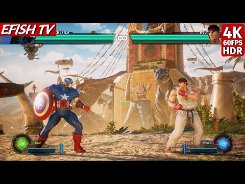 Captain America & Hulk vs Ryu & Nemesis (Hardest AI) - Marvel vs Capcom: Infinite | 4K 60FPS HDR