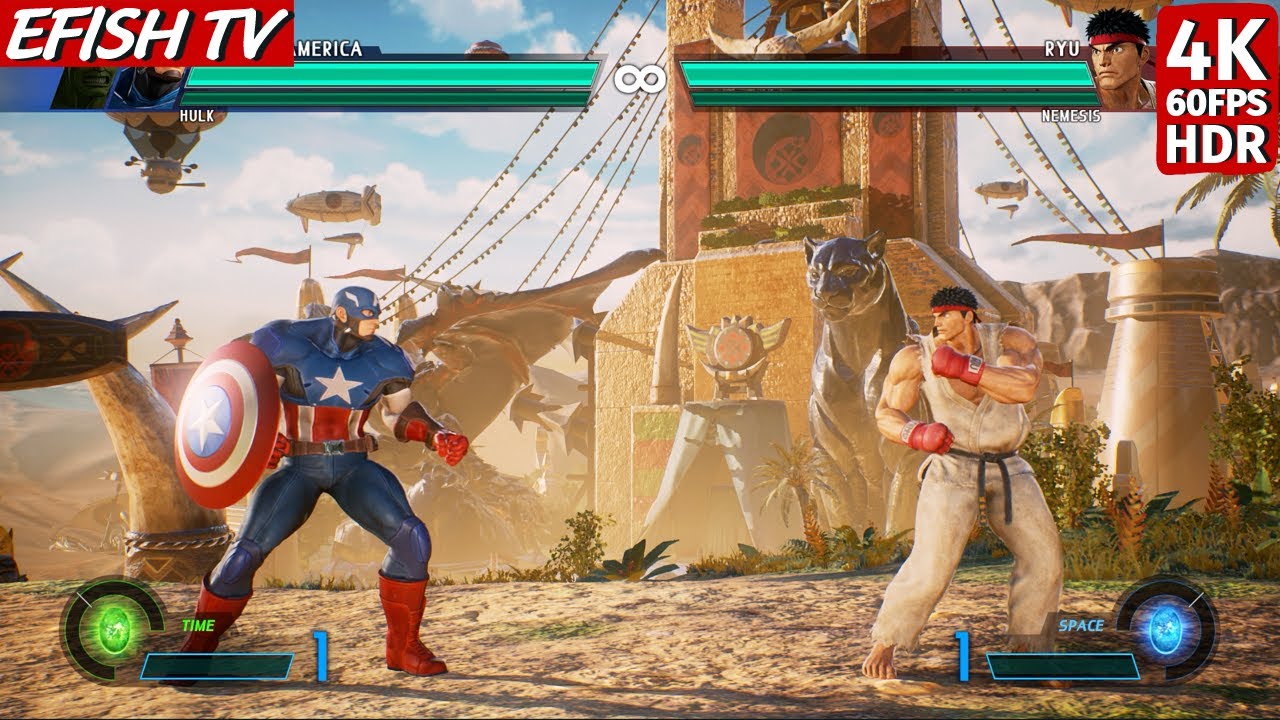 Captain America & Hulk vs Ryu & Nemesis (Hardest AI) - Marvel vs Capcom: Infinite | 4K 60FPS HDR