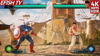 Captain America & Hulk vs Ryu & Nemesis (Hardest AI) - Marvel vs Capcom: Infinite | 4K 60FPS HDR