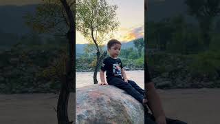 Beautifull sunset over the river and mountains ⛰️ starring cute baby #sunset #mountains #babiesworld