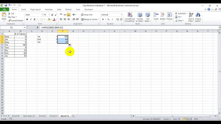 How to determine 1st, 2nd, and 3rd, etc places in Excel