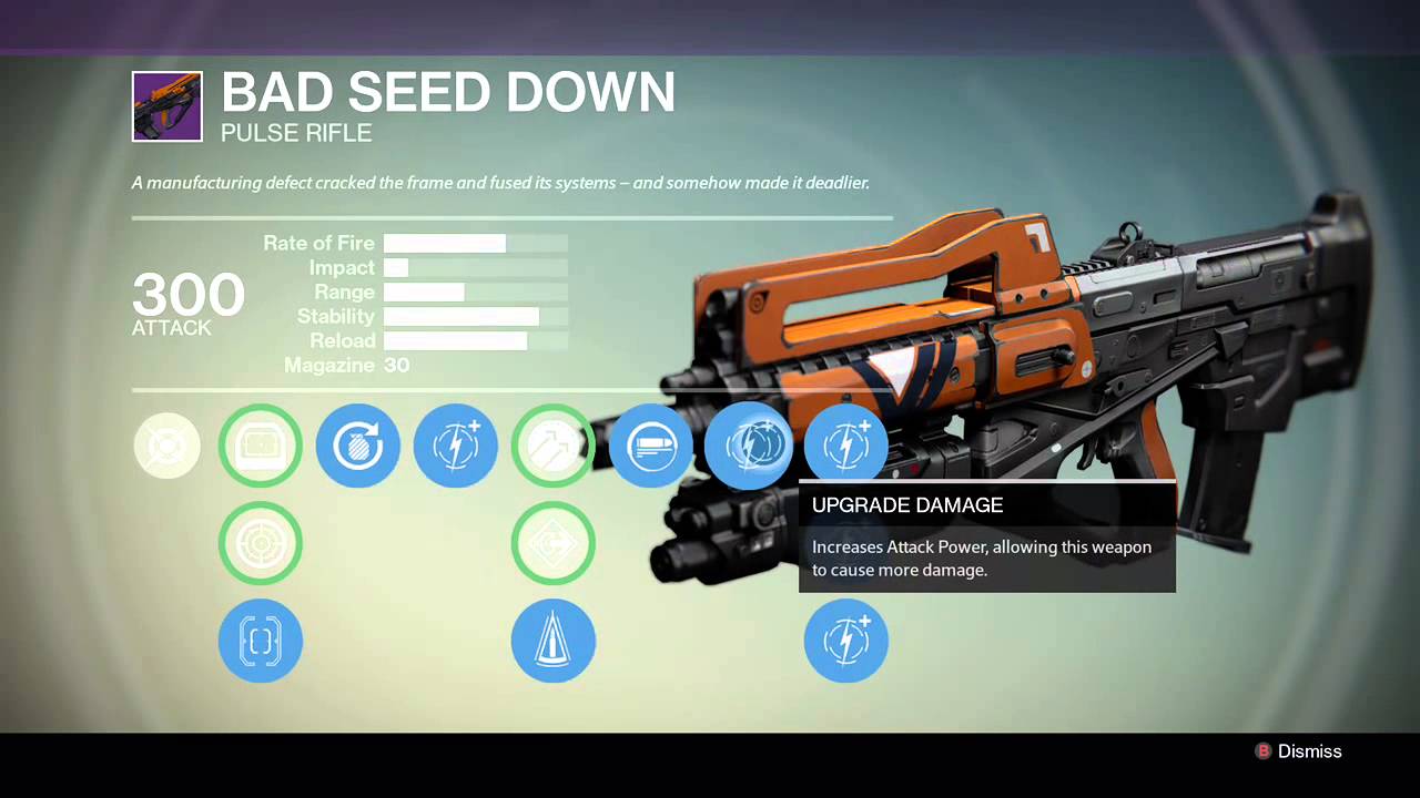 Destiny Legendary Weapon Fully Upgraded - Vanguard Rank 3 Pulse Rifle - Bad Seed Down