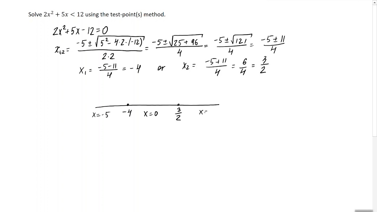 Solving a Quadratic Inequality Using the Test-Point Method