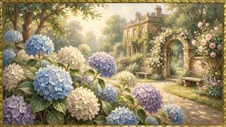 Gold Framed Vintage Blue Hydrangeas Summer Garden Oil Painting The Art Corner 4K
