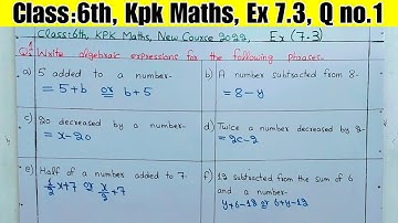 Class 6th kpk maths Ex 7.3 Q no 1 | Class 6 kpk maths Unit 7 | Class 6th kpk maths videos