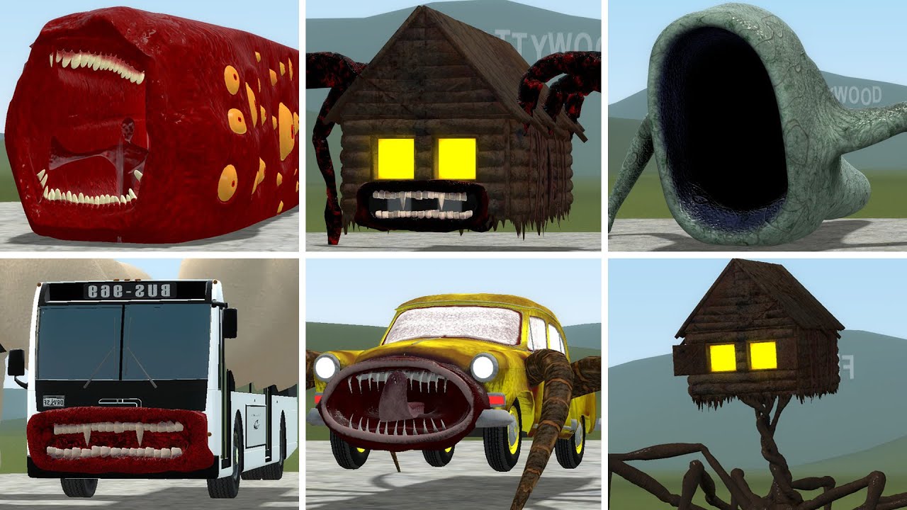 TRAIN EATER, HOUSEHEAD BUS EATER, SEA EATER, CAR EATER VS ALL TREVOR HENDERSON BATTLE In GMOD!